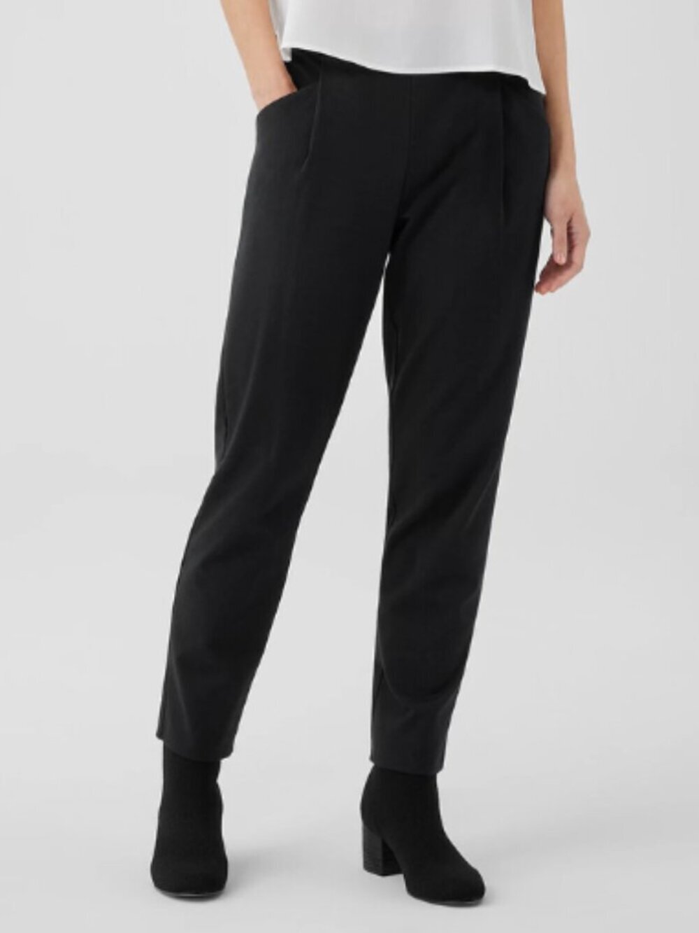 Eileen Fisher Black Cotton Blend Ponte Tapered Pant Easy Fit Ankle Length sz 2X